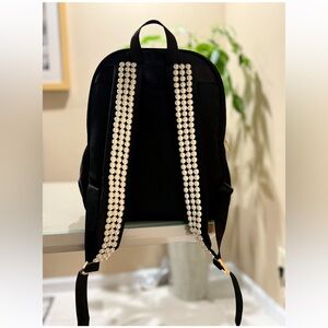 Black Backpack with Pearl Straps and Bow Accents